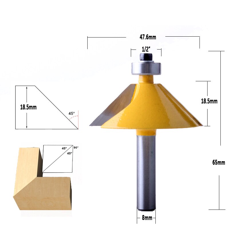 8 Mm Schacht Grote 45 Graden Afschuining & Bevel Rand Router Bit Hout Snijgereedschap Houtbewerking Router Bits: Default Title