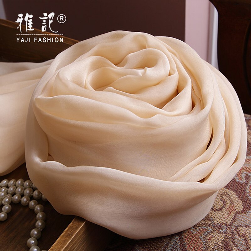 Bufanda de seda 100% para mujer, bufanda de seda Color Beige Nude Foulard femme, chal suave, primavera Otoño Invierno verano