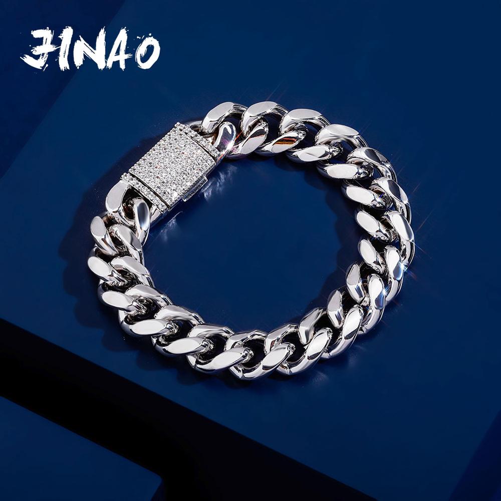 JINAO 10mm Cuban Chain Iced Out Cubic Zirconia Stones Bracelet Hip Hop Men and Women Jewelry For LoversGift