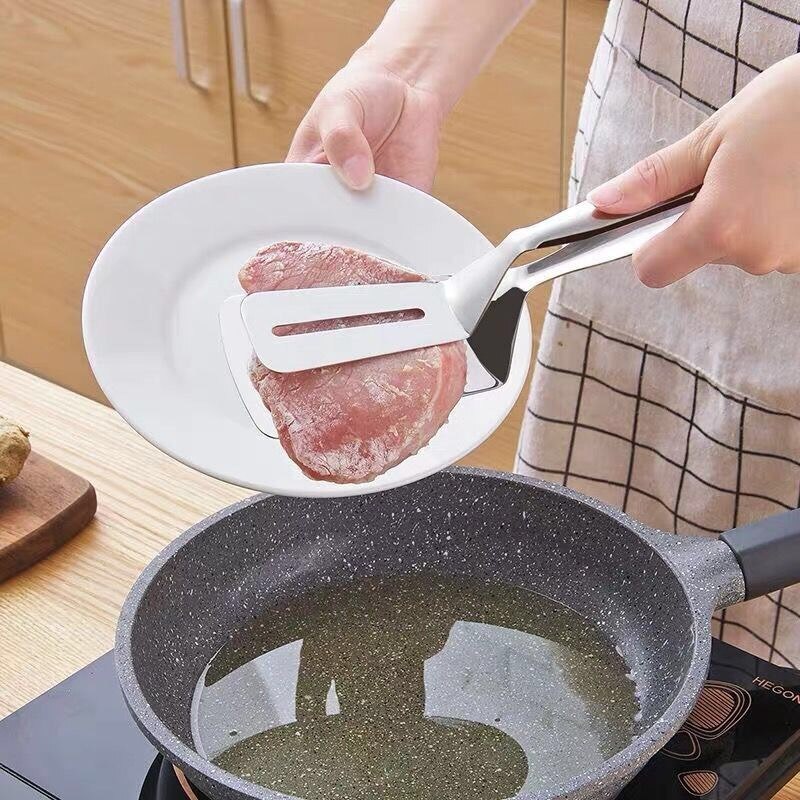 Kitchen Stainless Steel Frying Spatula Kitchenware Pancakes Fried Fish Spatula Clamp Pizza Steak Spatula Clip Kitchen Tools
