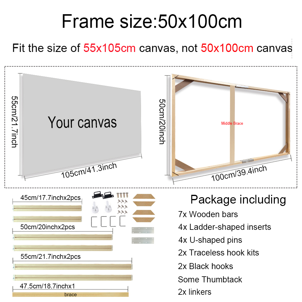 30x60 40x80 50x100cm Wooden Canvas Frame Frames Wooden Photo Oil Painting Canvas Diamond Painting Frames Canvas Wood Frame Wall: Light Grey