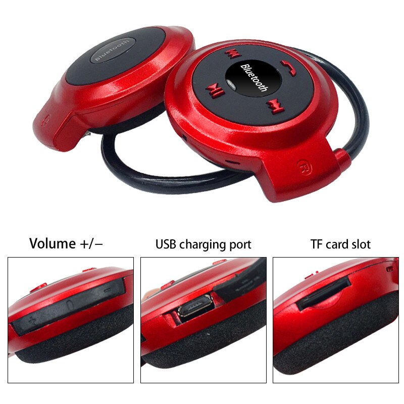 Mini auriculares Bluetooth 503 manos libres con reproductor MP3, Auriculares deportivos estéreo inalámbricos con soporte para tarjeta TF y Diadema FM
