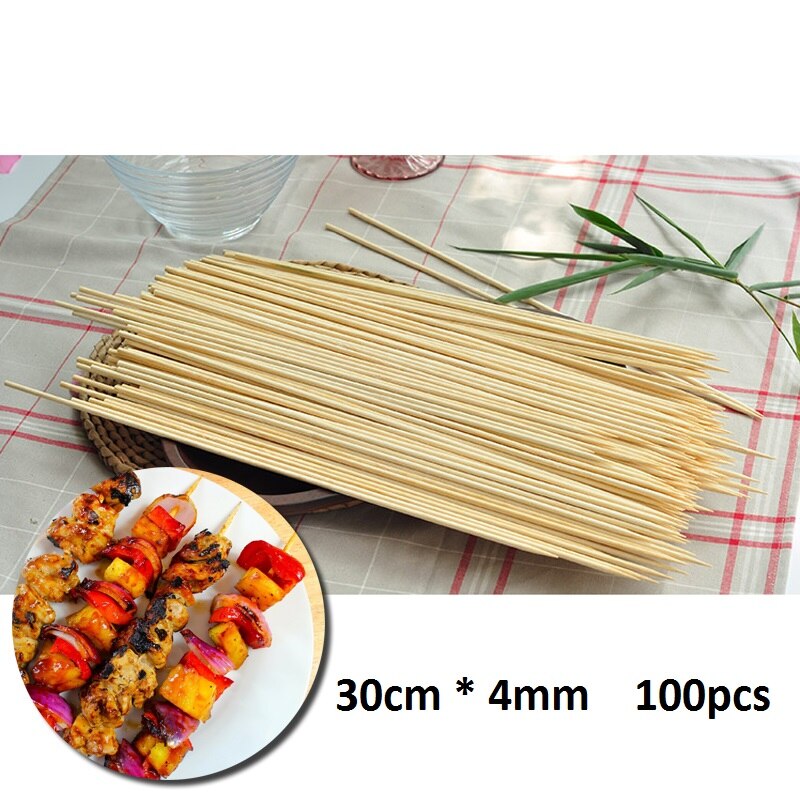 Pinchos largos de madera para barbacoa, palitos de bambú, parrilla para carne, comida, tomate, patatas, Bar, suministro de restaurante, 30cm x 4mm, 100-400 Uds.