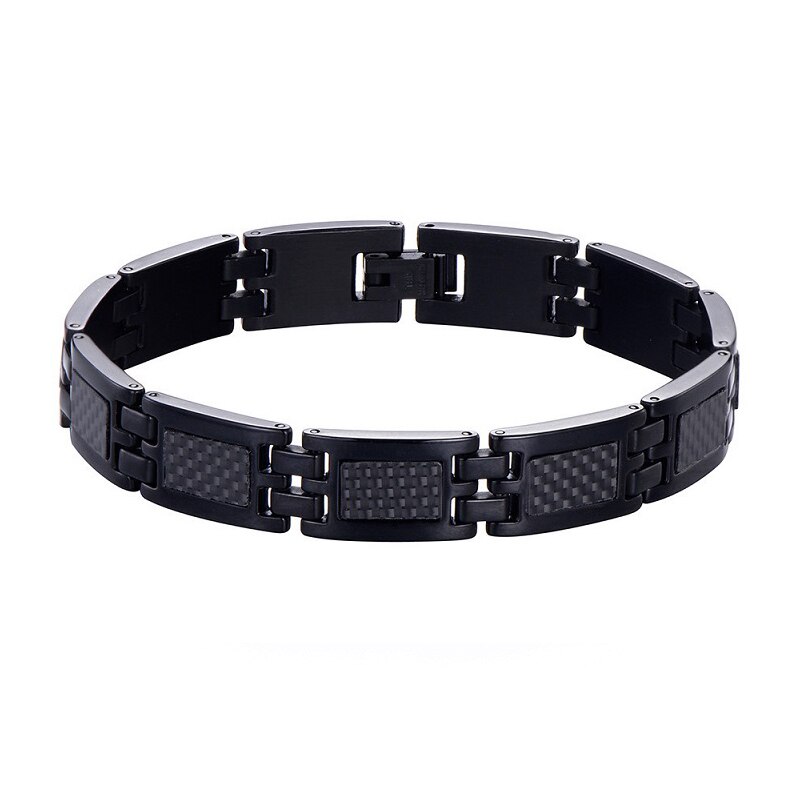 MNWT – Bracelet d'énergie saine pour homme, classique, en acier inoxydable, de , à maillons noirs, pour la magnétothérapie, pour père: Men Black