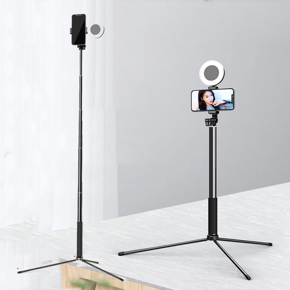 Support de bâton de Selfie ultra-léger de 170CM avec la Mini lumière d'anneau pour des accessoires de téléphone support de photographie en direct de trépied pliable NE070
