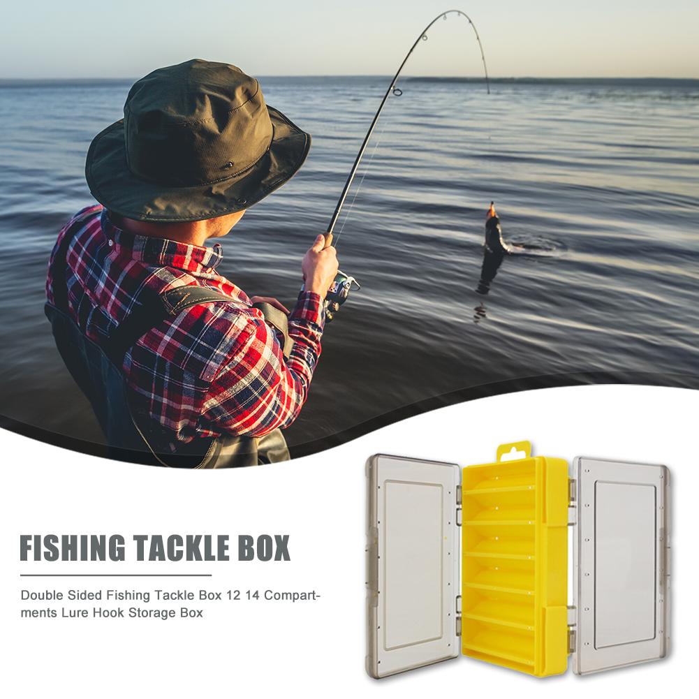 Double Sided Fishing Tackle Box 12 14 Compartments Lure Hook Storage Box Fishing Plastic Storage Case