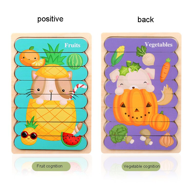 3D drewniane Puzzle dwustronne kreatywne poznanie taśmy układanki Montessori wczesne zabawki edukacyjne dla dzieci dzieci dziecko