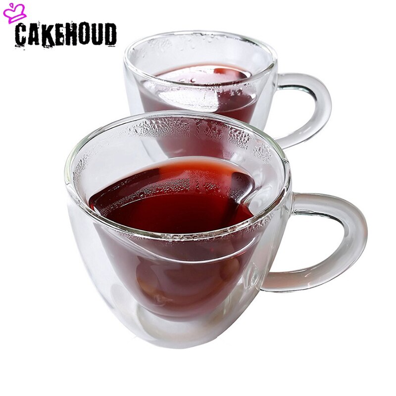 Cakehoud hjärtformad dubbelskiktsglasmugg handgjord öldrink kaffekopp högtemperaturbeständigt parglasmugg