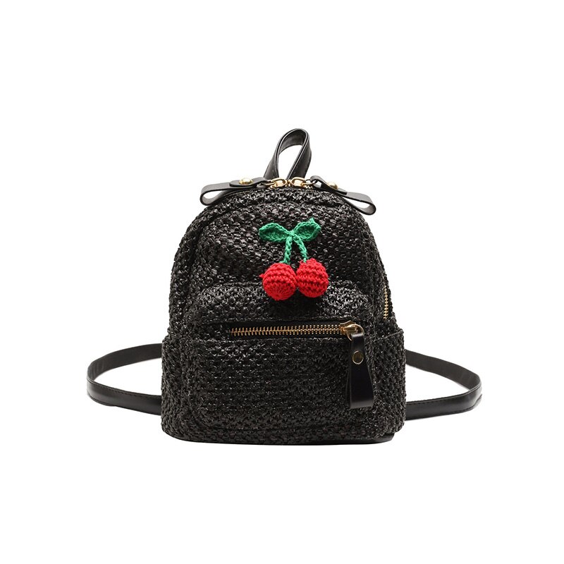 Zomer Mini Rugzak Mode Geweven Kleine Tas Mini Rugzakken Voor Meisjes Super Kleine Schattige Kleine Kers Schoolmeisje Tas: black