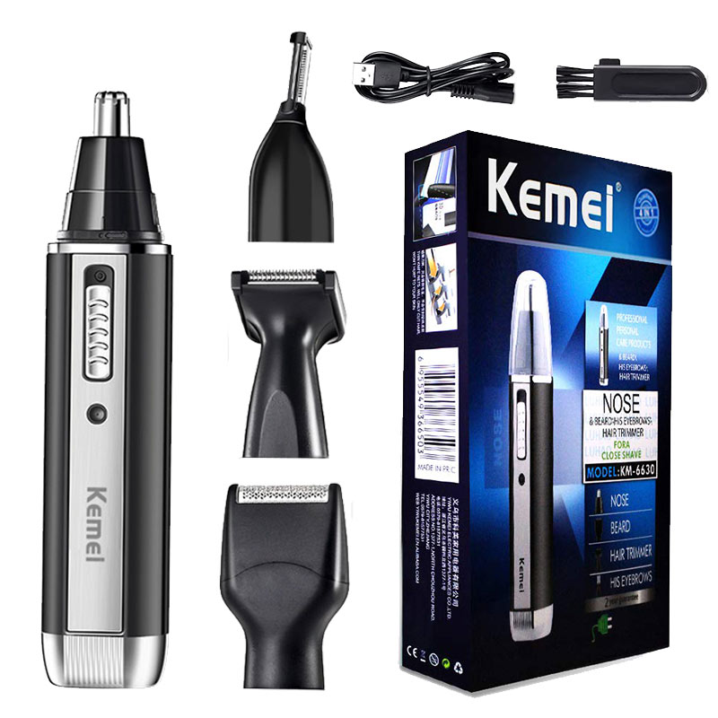Kemei Men's 4 in 1 Trimmer Set Electric Nose Hair Ear Trimmer Rechargeable Hair Beard Nose Hair Trimmer Cleaner Grooming Tool: black