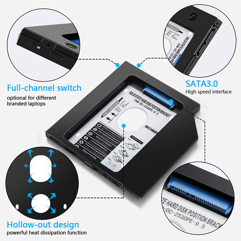 SSD HDD caddy 9.5mm optibay SATA 3.0 Hard Disk Drive Enclosure DVD Adapter 2.5" Aluminum For Laptop CD-ROM Optometrist box