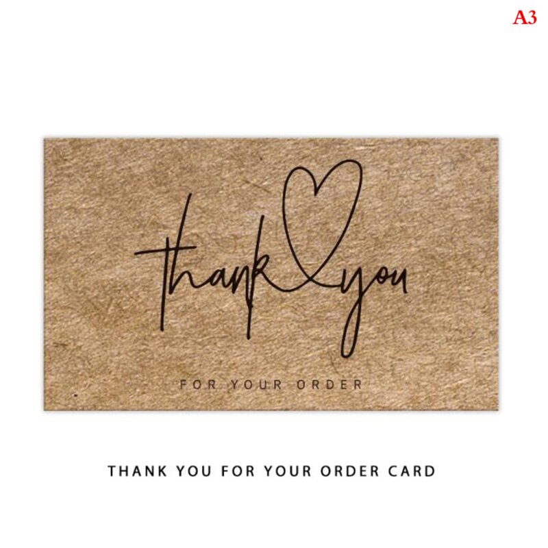 30pcs/bag Thank You for Your Order Cards 3D Kraft Paper Thanks Greeting Card Appreciation Cardstock for Small Business Sellers: A3