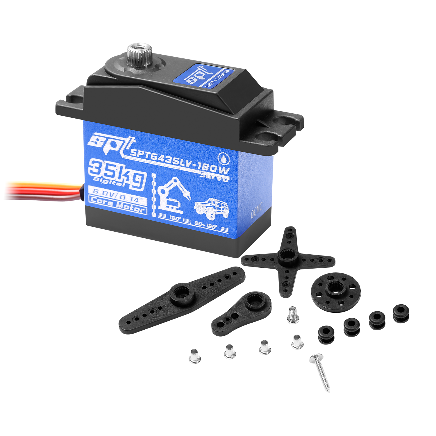 SPT 25KG 35KG Par grande 180 ° Servo Digital de engranaje de Metal, Motor impermeable, brazo 25T para coche trepador de control remoto SCX10 TRX4, pieza de Robot de deriva: Azul