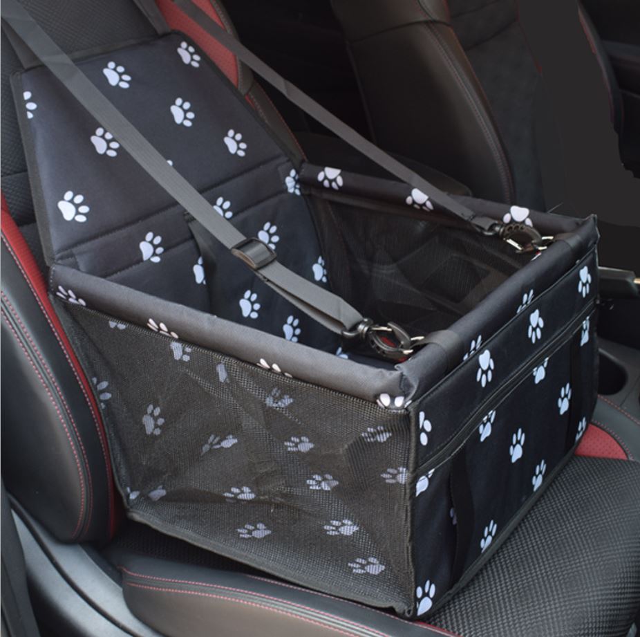 Dog Cat Carry Portable Pet Dog Cat Car Booster Safety Seat Foldable Pet Travel Carry Bag with Clip-On Safety Leash: Black paw