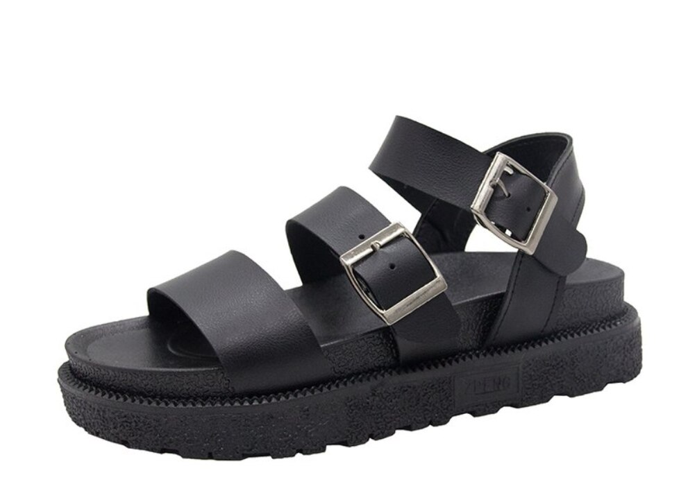 Sandalias de plataforma plana para mujer, zapatos planos para caminar de estilo gladiador con cuero suave de punta abierta y tacón con cuña, adecuados para el verano: 1913 / 36
