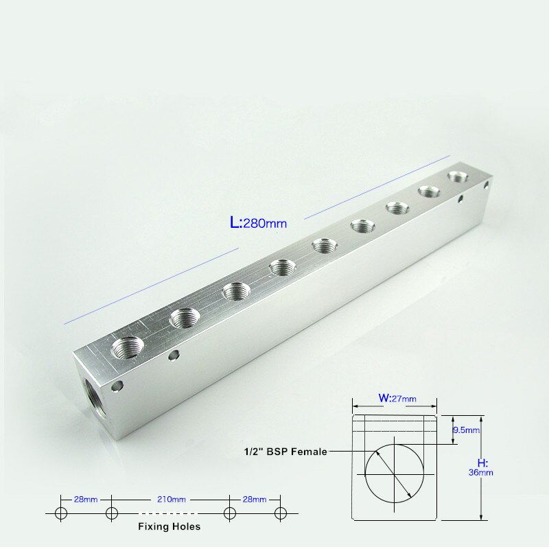 1/4 "1/2" BSP kobieta 27x36mm aluminiowy rozdzielacz pneumatyczny rozdzielacz blokowy szybkie złącze dystrybutor sprężarka powietrza montaż: 9 droga 11 Port