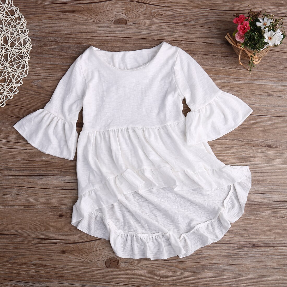 Blusa blanca para niños y niñas, camisas de verano de manga corta acampanada con volantes para niños, camisas casuales de algodón para niñas, ropa para bebés