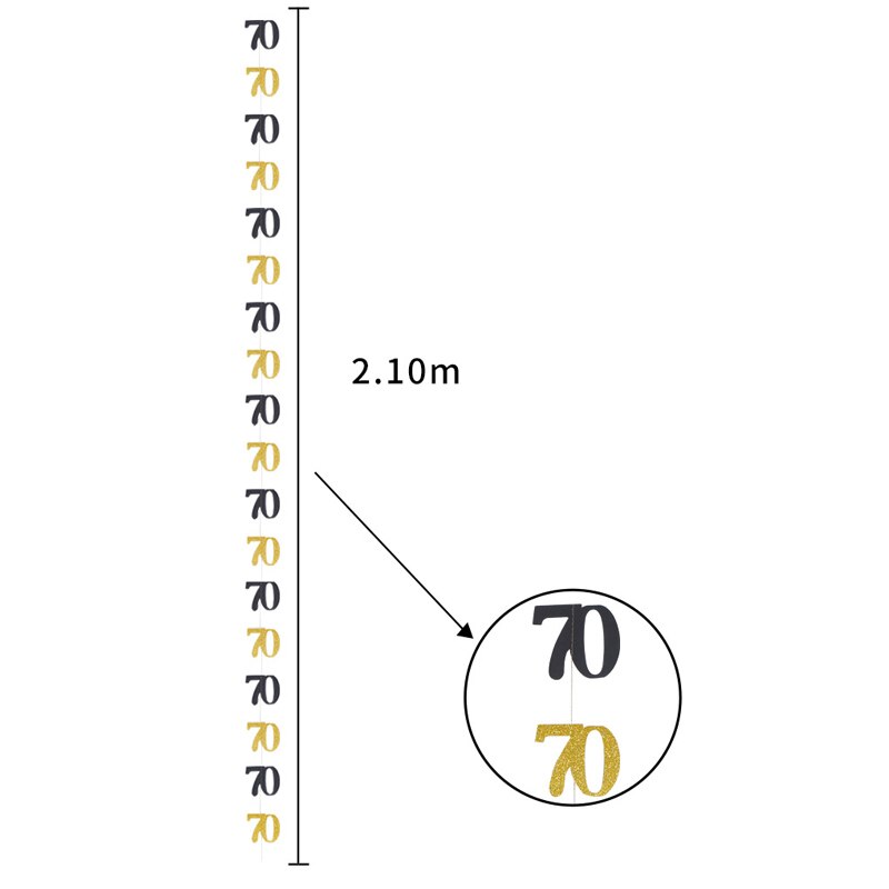 30 Jaar Oud Verjaardag Papier String 18 Jaar Oud 21 Jaar Oude Zwarte Goud Verjaardagsfeestje Decoratie Pull Vlag Bunting decoratie: 70 years old