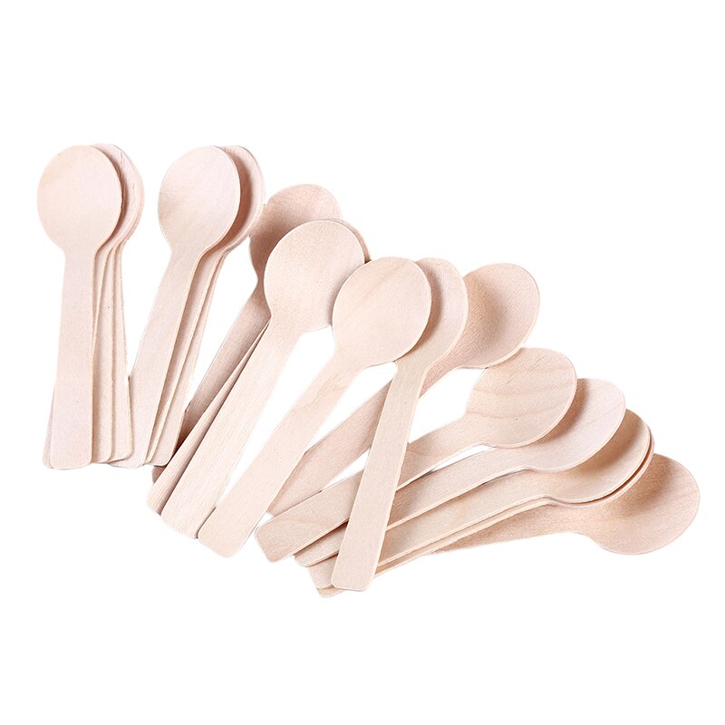 100 pçs de madeira descartável colher mini sorvete colher madeira ocidental sobremesa colher festa casamento utensílios de mesa cozinha segura nova: Default Title