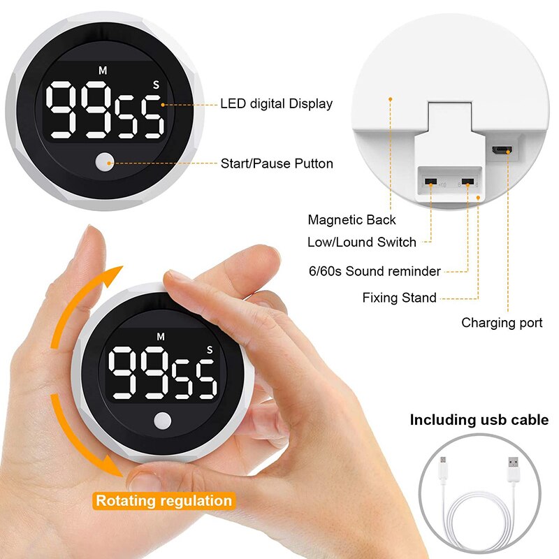 Digital Kitchen Timer - 99 Minutes And 55 Seconds LED Display Visual Timers For Cooking, Food, Game, Fitness