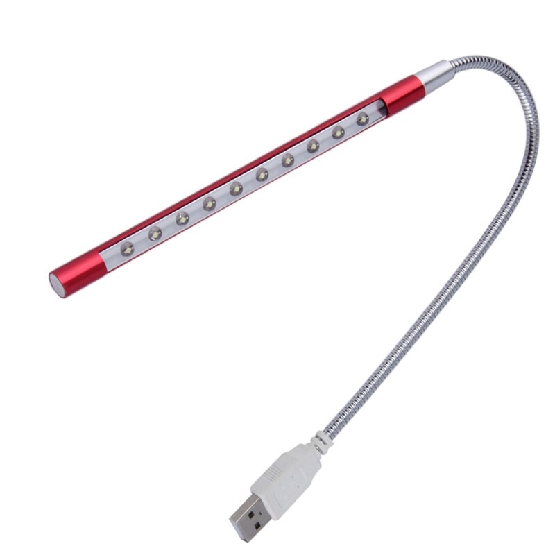 10 LED USB Keyboard Light Night Flexible Lamp for Reading Notebook Laptop: Red