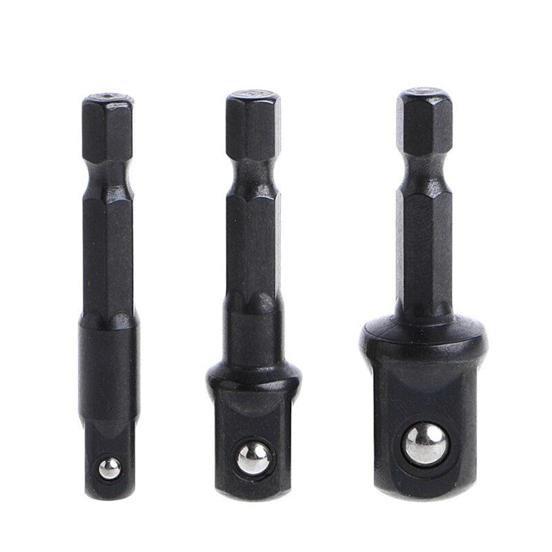 3 Pcs Socket Adapter Set Hex Shank to 1/4 3/8 1/2 Inch Impact Driver Drill Bits