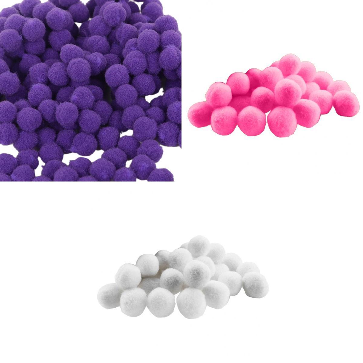 300 Stuks Levendige Kleuren Pluizige Kleine Craft Pompoms Wit Roze Paars 0.7"