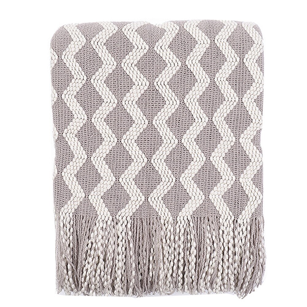 Bedding Knitted Throw Sofa Blanket Living Room Home Office Soft With Tassels Machine Washable Warm Rectangle Wave Pattern