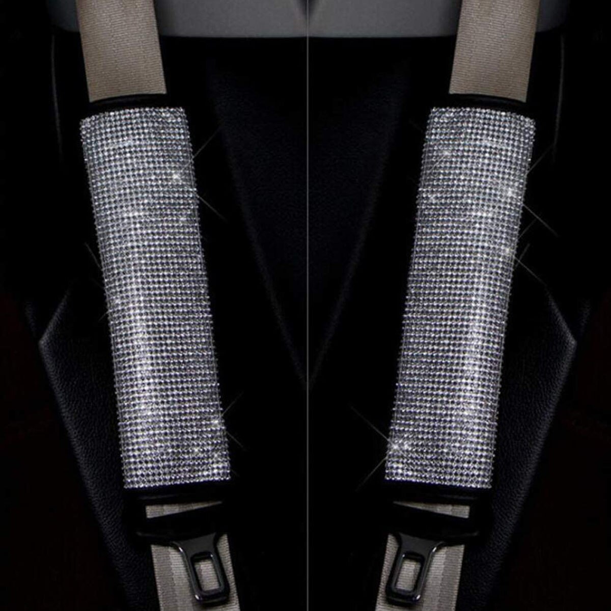 Universel voiture étincelle Bling strass intérieur volant couverture Console centrale coussin appuie-tête oreillers Auto accessoire ensemble: Seat Belt Cover