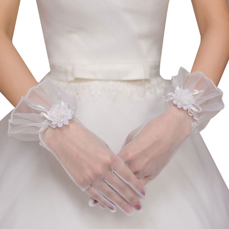 Brudekjoler tilbehør tynde mesh blomster med fingre korte handsker glamour dame fest rollespil handske snor