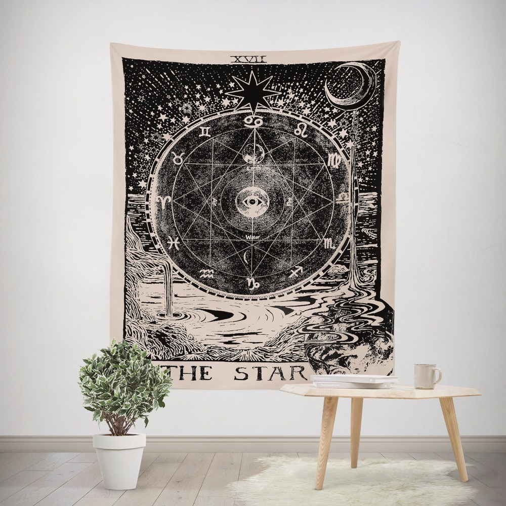La lune le soleil l'étoile tapisserie tenture murale aspect astrologie tapisserie