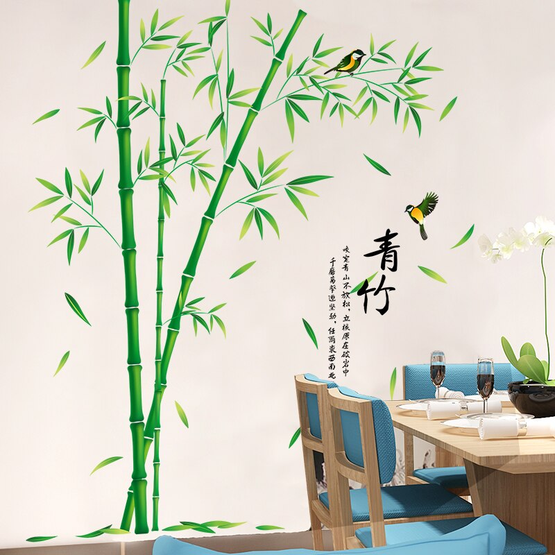 Bambou oiseaux Stickers muraux bricolage pêche fleurs Stickers muraux pour salon chambre cuisine décoration de la maison