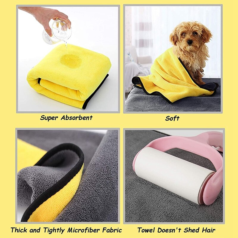 Dog Towel - Super Absorbent Microfiber Pet Drying Towel for Small, Medium, Large Dogs & Cats - Yellow & Gray