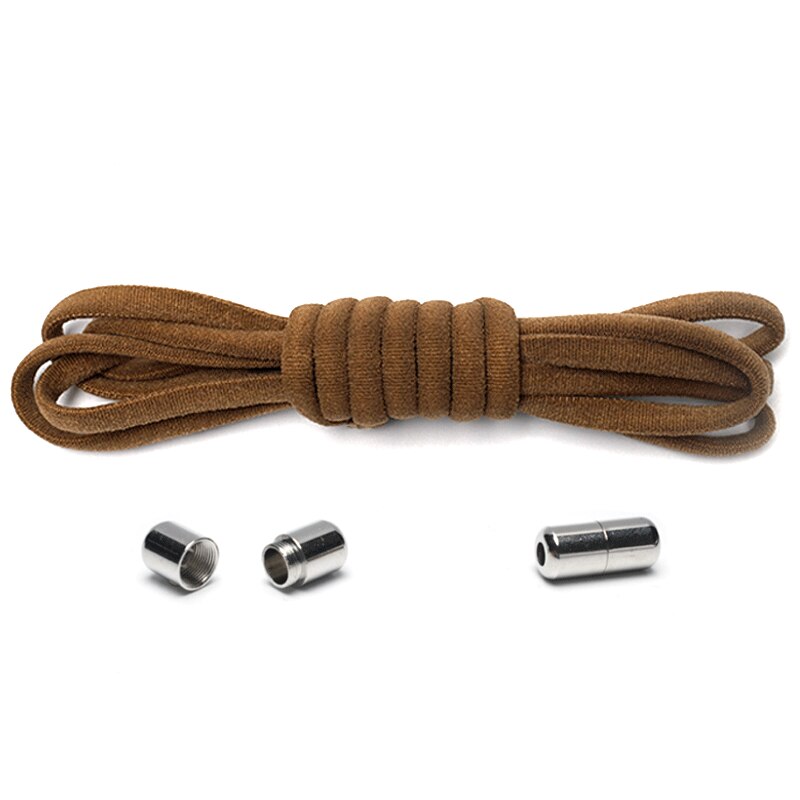 Cordones elásticos redondos sin lazos para niños y adultos, zapato Unisex, cordones para zapatillas, Color sólido, cierre rápido, 1 par: 09 Brown