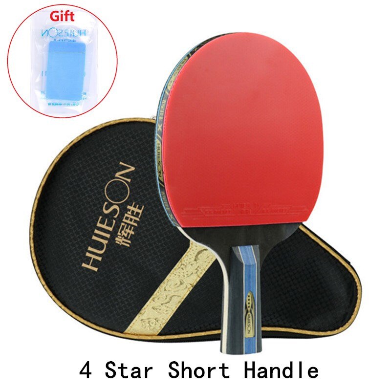 Huieson 4/5/6 Sterren Tafeltennis Rackets Dubbele Puistjes-In Rubber Beroep Training Krachtige Ping Pong Paddle Bat met Zak: 4 Star Short Handle