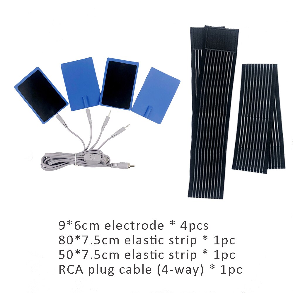 RCA Plug Cable with 4 Output Plugs EMS Electrode Patch Microcuttent Conductive Silicone Paddle Elastic Strict Kit: 6-9 kit