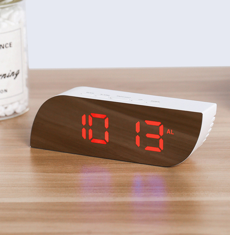 LED Digital Electronic Desktop Clock Snooze Mirror Alarm Clock Time Temperature Display Home Decorations: red White case