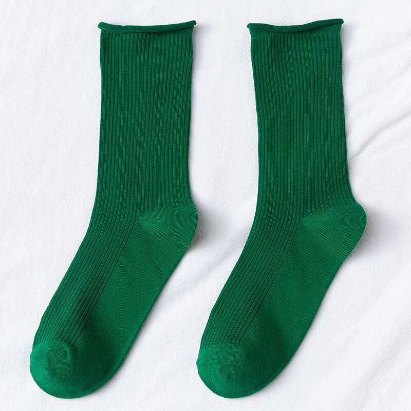 Chaussettes fluorescentes colorées pour femmes, amples, couleur d&#39;hiver, chaudes, confortables, tricotées, chaussettes longues en coton, confortables à rayures: green