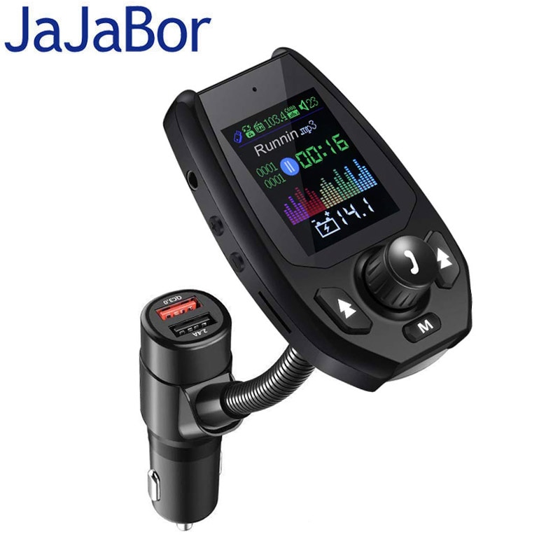 JaJaBor Bluetooth 5.0 Handsfree Car Kit Fm-zender AUX Auto MP3 Speler A2DP Draadloze Quick Lading QC3.0 Telefoon Oplader