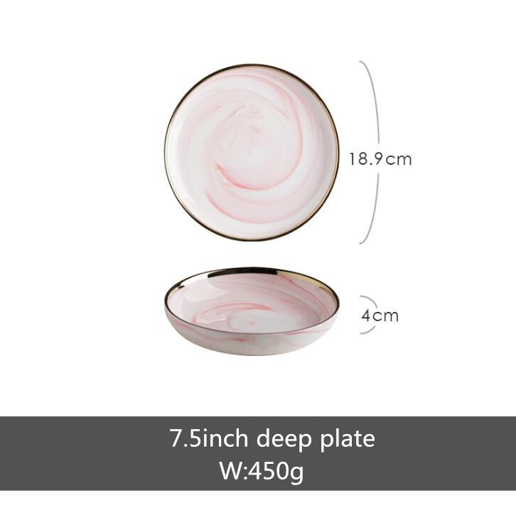 Pink marmor aftensmad tallerken sæt keramisk køkken tallerken sæt mad retter ris salat nudler skål suppe køkken kok værktøj 1pc: 7.5 tommer dyb bakke