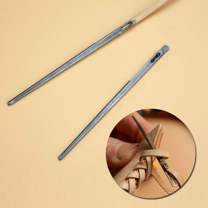 Aguja de tejer de cuero para cordones de cuero, doble agujero, aguja de encaje, aguja de coser a mano, herramienta de artesanía de costura de cuero DIY