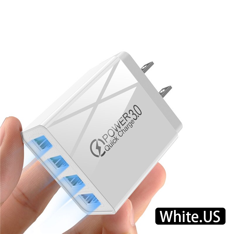 KSTUCNE 3A USB Charger Quick Charge 48W Phone Charger For iPhone XS 11 Pro Max Xiaomi Huawei P20 Lite Samsung s9 S8 Fast Charger: White US Plug