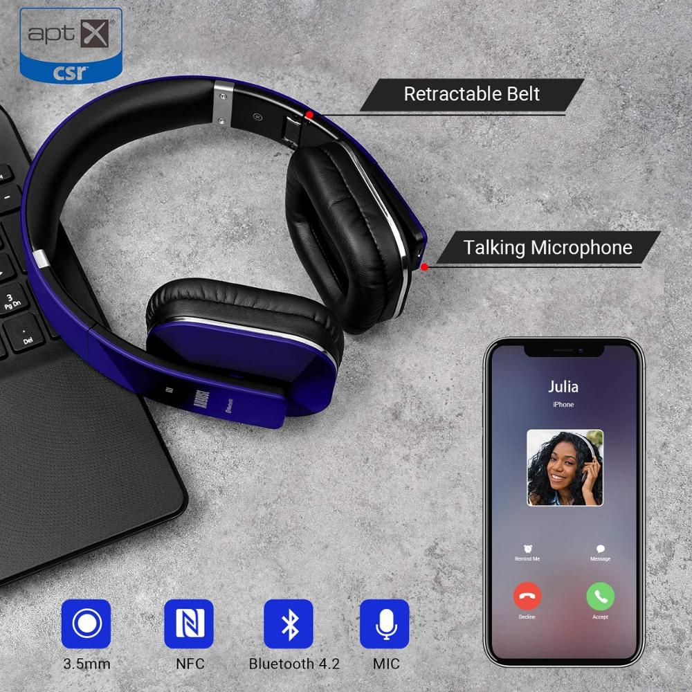 August EP650 Bluetooth Wireless Headphones with aptX / NFC / 3.5mm Audio In Bluetooth 4.2 Stereo Music Headset for TV ,Computer
