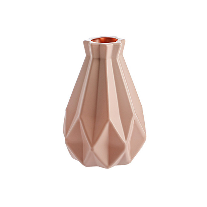 Plastik blomstervase brudsikker vase imiteret keramik urtepotte origami plastik vase nordisk moderne værelse entre bryllupsindretning: Pink-a