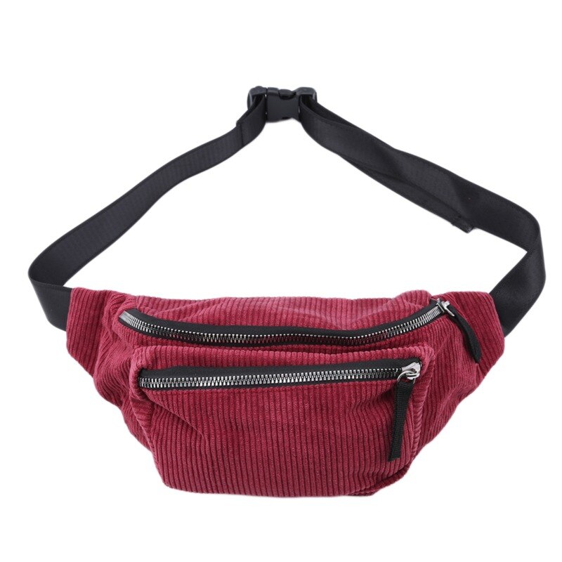 Vintage kordfløyel midjepakke kvinner jenter brystpose beltevesker kvinnelig messenger skulder midjepakke heuptasje: Rød