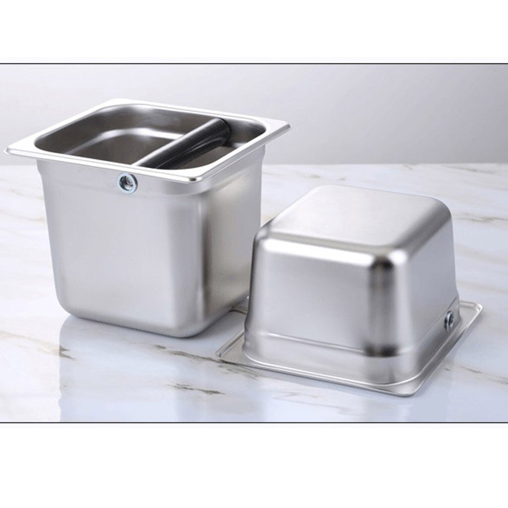 Coffee Knock Box Stainless Steel Espresso Knock Box Container with Rubber Bar for Coffee Machine#0727g30