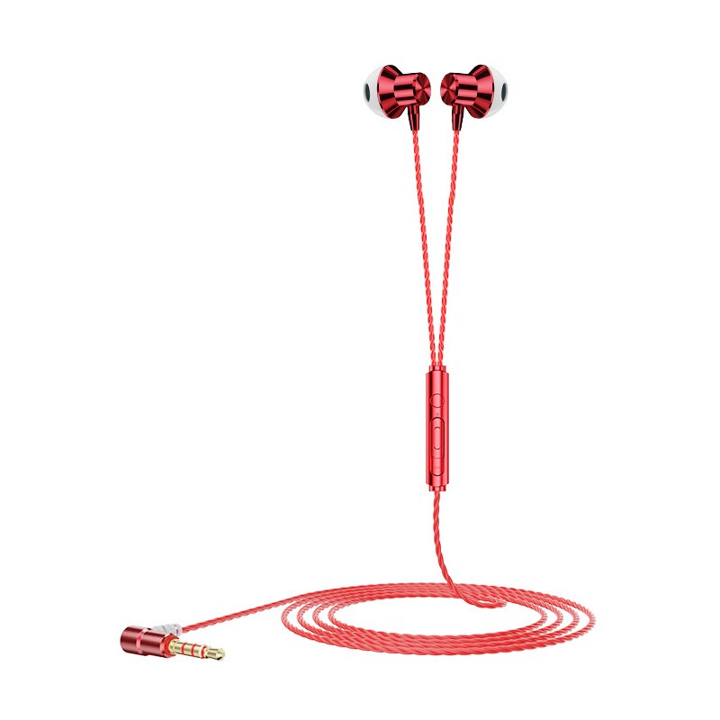 Wired Earphone with Mic Stereo Bass Noise Reduction Cancelling In-ear 3.5mm L Bending Gaming Headphone for Smartphone Laptop: Red