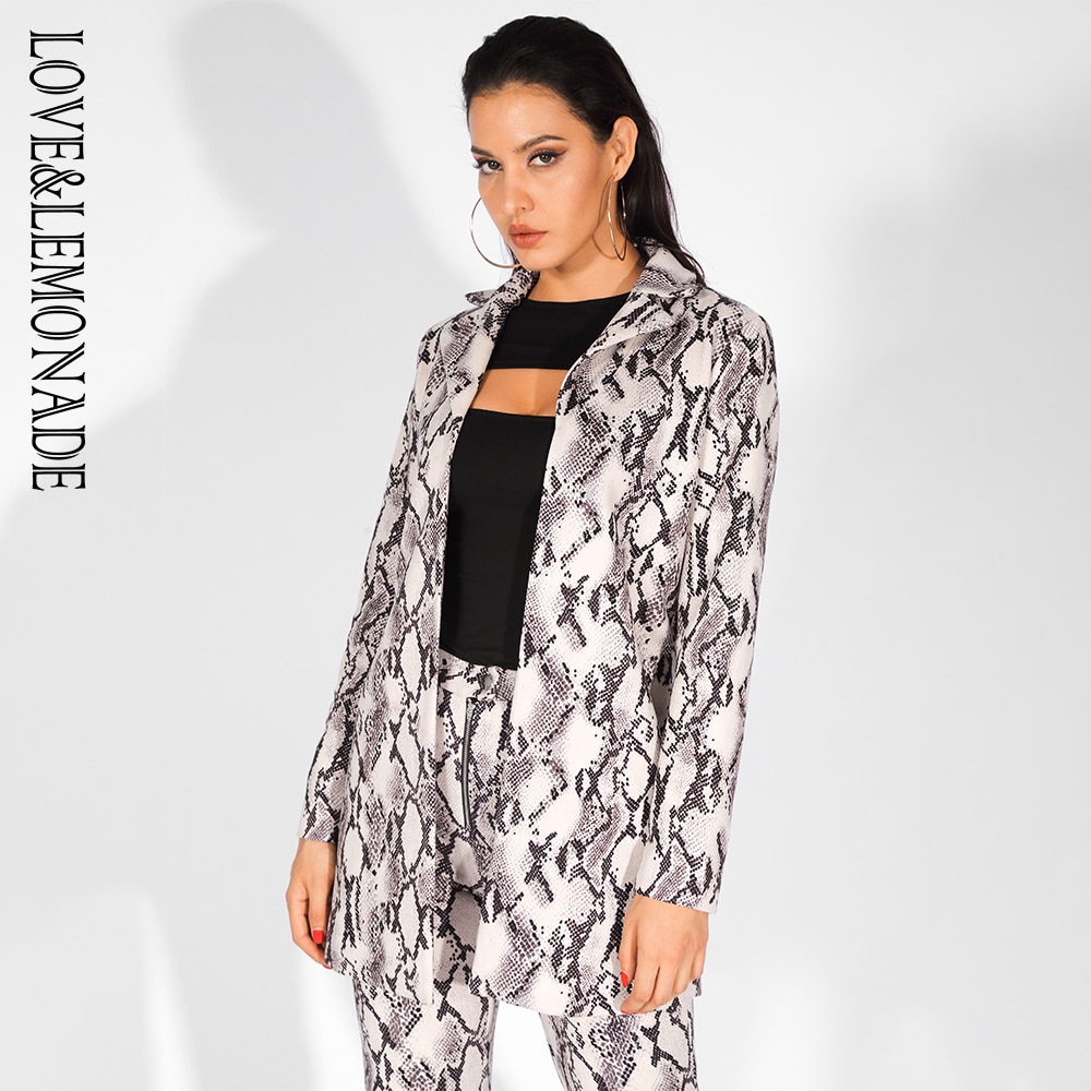 LOVE & LEMONADE Grey Snake Pattern Lapels Straight Jacket LM81603T