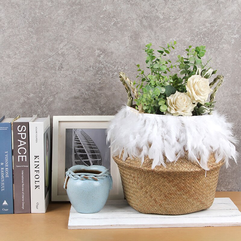 Handgemachte Weide Lagerung Körbe Faltbare Wäsche Stroh Patchwork Rattan Seegras Bauch Garten Blumentopf Pflanzer Korb