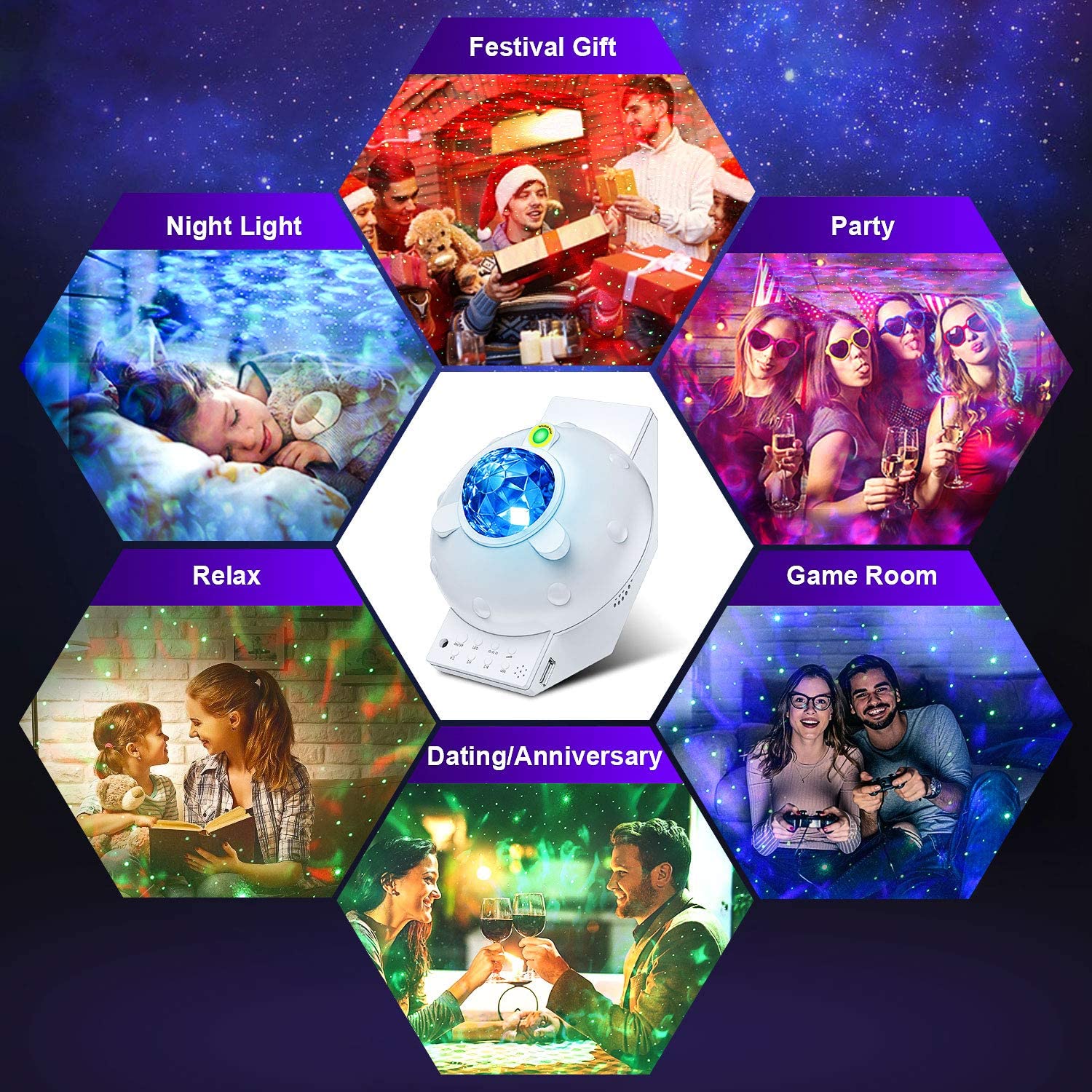 Nachtlampje Projector Led Light Star Music Projectoren Met Bluetooth Speaker Wave Galaxy Projector Voor Kid Adult Plafond Slaapkamer